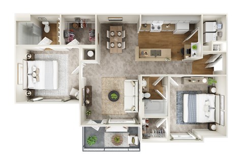 Floor plan for 2 beds, 2 baths, 1132 sqft
